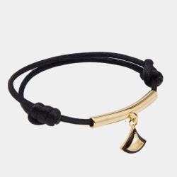 Pre Owned Bvlgari Divas' Dream Black Enamel Gold Tone Metal Adjustable Cord Bracelet