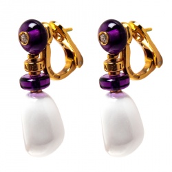 Pre Owned Bvlgari Mediterranean Eden Sassi Ceramics Amethyst & Diamond 18K Rose Gold Drop Earrings