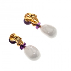 Pre Owned Bvlgari Mediterranean Eden Sassi Ceramics Amethyst & Diamond 18K Rose Gold Drop Earrings