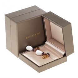 Pre Owned Bvlgari Mediterranean Eden Sassi Ceramics Amethyst & Diamond 18K Rose Gold Drop Earrings