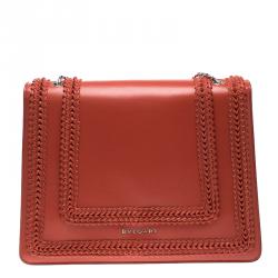 Pre Owned Bvlgari Red Leather Large Ruffled Serpenti Forever Shoulder Bag