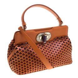 Bvlgari Orange Laser Cut Leather Isabella Rossellini Tote