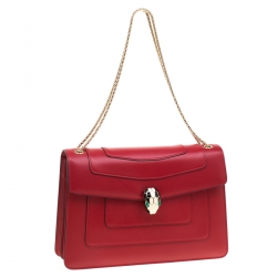 Bvlgari Red Leather Medium Serpenti Forever Shoulder Bag