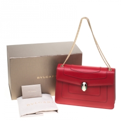 Bvlgari Red Leather Medium Serpenti Forever Shoulder Bag