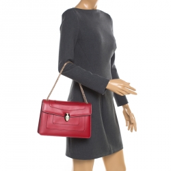 Bvlgari Red Leather Medium Serpenti Forever Shoulder Bag