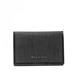 Bvlgari Grey/Black Coated Canvas Business Card Holder