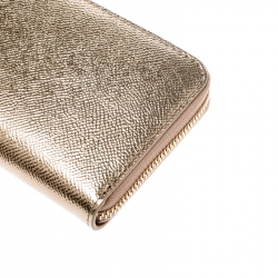 Bvlgari Metallic Bronze Leather Zip Around Wallet