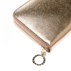 Bvlgari Metallic Bronze Leather Zip Around Wallet