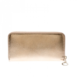 Bvlgari Metallic Bronze Leather Zip Around Wallet