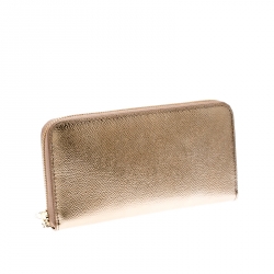 Bvlgari Metallic Bronze Leather Zip Around Wallet