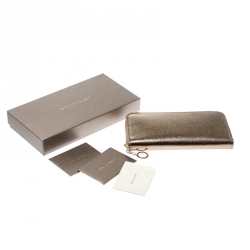 Bvlgari Metallic Bronze Leather Zip Around Wallet