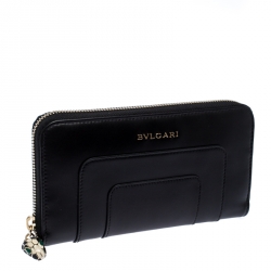 Bvlgari Black Leather Serpenti Forever Zip Around Wallet