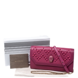 Pre Owned Bvlgari x Nicholas Kirkwood Fuchsia Studded Leather Serpenti Forever Wallet On Chain