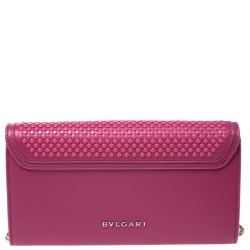 Pre Owned Bvlgari x Nicholas Kirkwood Fuchsia Studded Leather Serpenti Forever Wallet On Chain