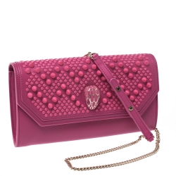 Pre Owned Bvlgari x Nicholas Kirkwood Fuchsia Studded Leather Serpenti Forever Wallet On Chain