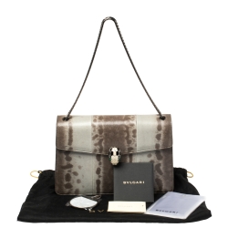 Pre Owned Bvlgari Brown/Grey Karung Medium Serpenti Forever Flap Shoulder Bag