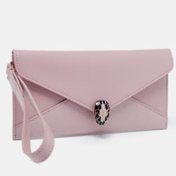 Bvlgari Two Tone Pink Leather Serpenti Forever Envelope Pouch