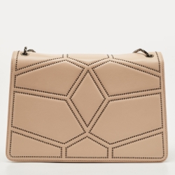 Pre Owned Bvlgari Beige Studded Leather Medium Serpenti Forever Shoulder Bag