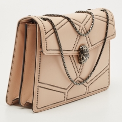 Pre Owned Bvlgari Beige Studded Leather Medium Serpenti Forever Shoulder Bag