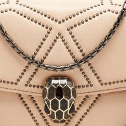 Pre Owned Bvlgari Beige Studded Leather Medium Serpenti Forever Shoulder Bag