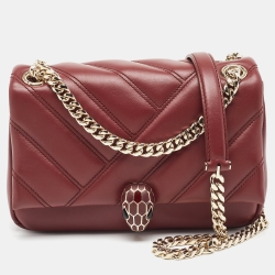 Bvlgari Red Quilted Leather Small Serpenti Cabochon Shoulder Bag