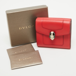 Pre Owned Bvlgari Red Leather Serpenti Forever Trifold Wallet