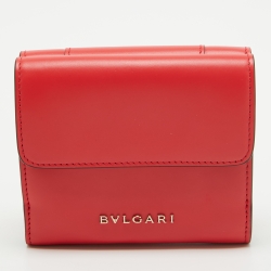 Pre Owned Bvlgari Red Leather Serpenti Forever Trifold Wallet