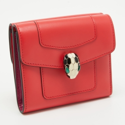 Pre Owned Bvlgari Red Leather Serpenti Forever Trifold Wallet