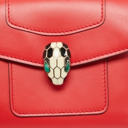 Pre Owned Bvlgari Red Leather Serpenti Forever Trifold Wallet