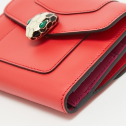 Pre Owned Bvlgari Red Leather Serpenti Forever Trifold Wallet