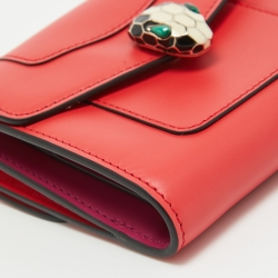 Pre Owned Bvlgari Red Leather Serpenti Forever Trifold Wallet