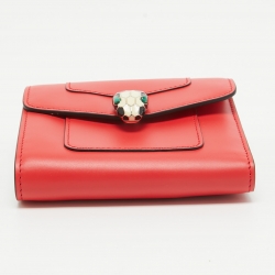 Pre Owned Bvlgari Red Leather Serpenti Forever Trifold Wallet