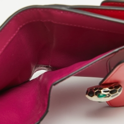 Pre Owned Bvlgari Red Leather Serpenti Forever Trifold Wallet