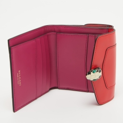 Pre Owned Bvlgari Red Leather Serpenti Forever Trifold Wallet