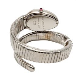 Bvlgari Purple Dial Serpenti Tubogas Steel Diamond Bezel Women's Watch Small Size