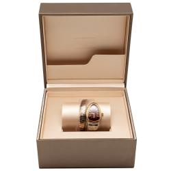 Bvlgari Brown Dial Serpenti Tubogas Steel & Rose Gold Diamond Bezel Women's Watch