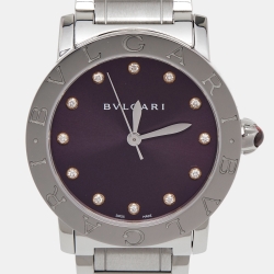 Pre Owned Bvlgari Purple Diamond Stainless Steel BvlgariBvlgari 102607 Women's Wristwatch 33 mm 