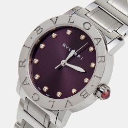 Pre Owned Bvlgari Purple Diamond Stainless Steel BvlgariBvlgari 102607 Women's Wristwatch 33 mm 