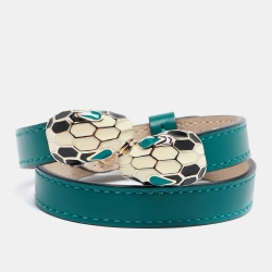Pre Owned Bvlgari Serpenti Forever Enamel Leather Gold Tone Bracelet
