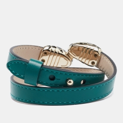 Pre Owned Bvlgari Serpenti Forever Enamel Leather Gold Tone Bracelet