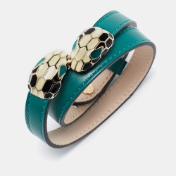 Pre Owned Bvlgari Serpenti Forever Enamel Leather Gold Tone Bracelet