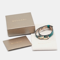 Pre Owned Bvlgari Serpenti Forever Enamel Leather Gold Tone Bracelet