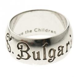 Pre Owned Bvlgari Save The Chidren Silver Band Ring Size 57