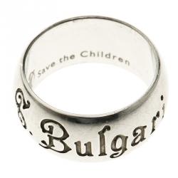 Pre Owned Bvlgari Save The Chidren Silver Band Ring Size 57