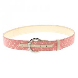 Bvlgari Pink Logo Print Canvas Logo Buckle Belt 105cm