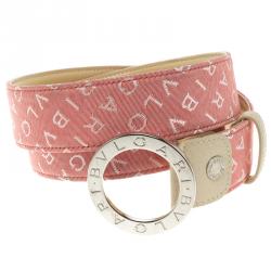 Bvlgari Pink Logo Print Canvas Logo Buckle Belt 105cm
