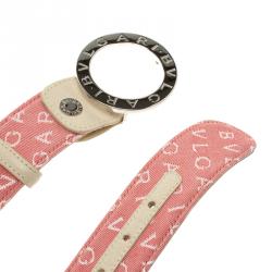 Bvlgari Pink Logo Print Canvas Logo Buckle Belt 105cm