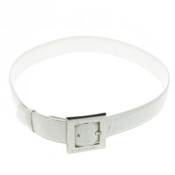 Pre Owned Bvlgari White Leather Square Buckle Belt 85cm