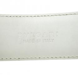 Pre Owned Bvlgari White Leather Square Buckle Belt 85cm