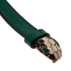 Pre Owned Bvlgari Serpenti Double Coiled Green Leather Bracelet 18CM